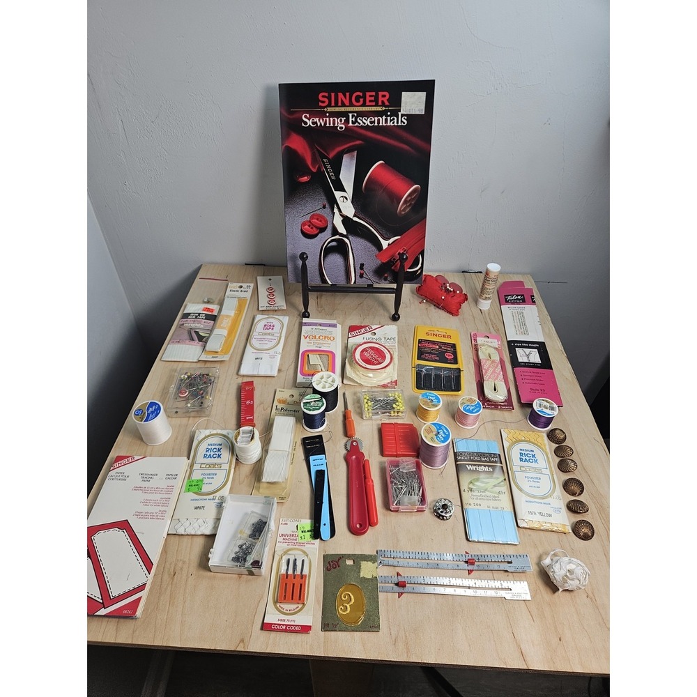 Vintage Sewing Notions Lot Singer Coats Dritz Thread Needles Bias Tape...